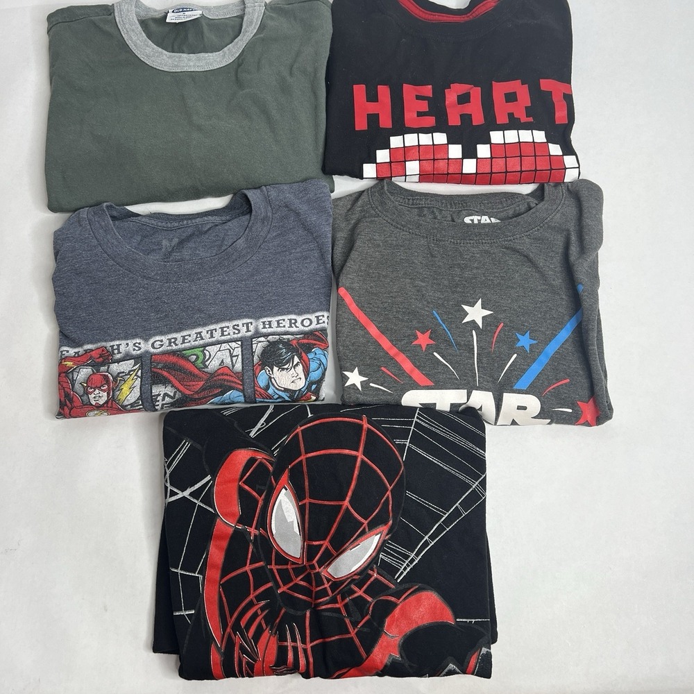 Lot Of 5 Boys Tee Shirts L 14/16 Superhero Spiderman Justice League  Star Wars